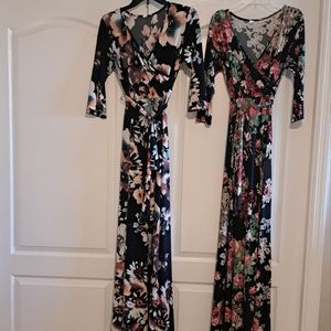 Set of 2 Pink Blush Maxi Dresses - Floral - Medium or Small - Maternity Nursing